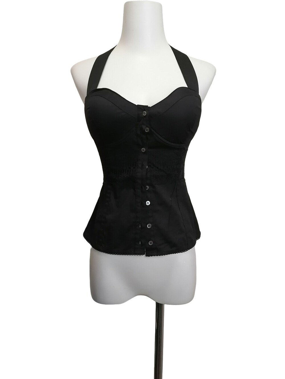 🖤🖤Vintage black halter/tube corset top with lace trim and button front